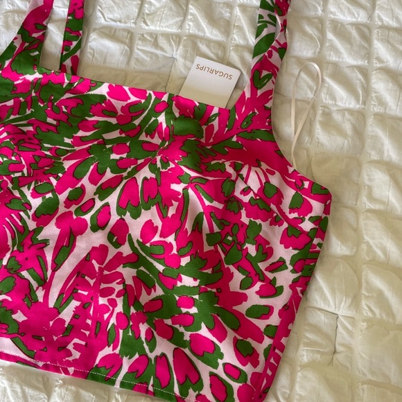 Sugarlips Pink and Green Floral Crop Top - Picture 2 of 8